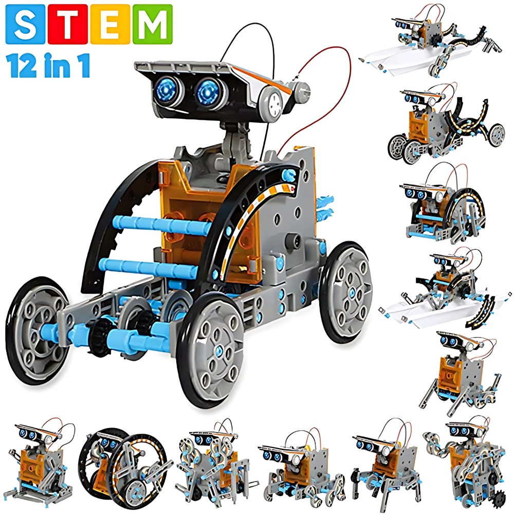 Science Toys Diy - Solar-Roboter-Bausteine, 12-in-1-Wissenschaftsexperiment-Set, pädagogisches DIY-Montage-Konstruktionsspielzeug für Kinder,