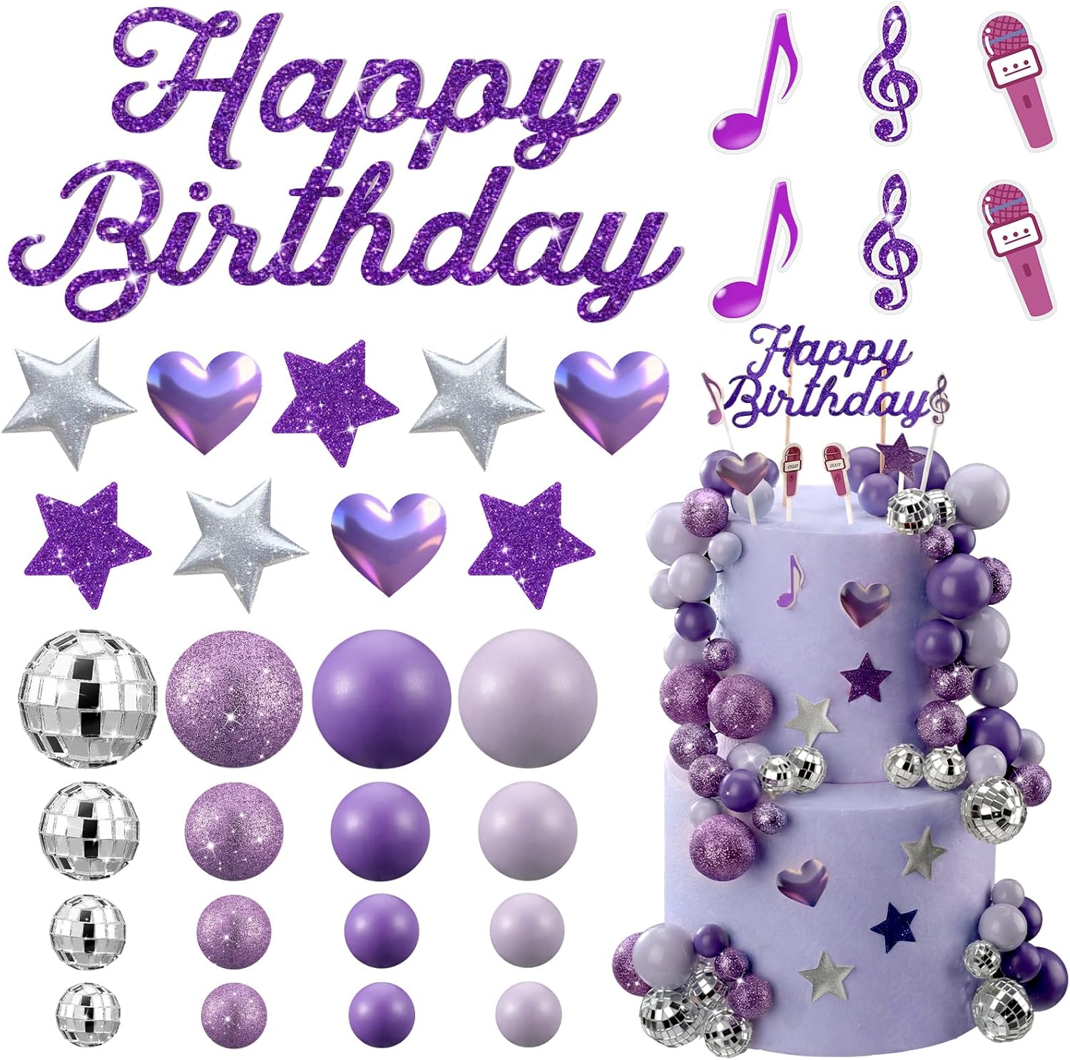 Science Of Happiness - Lila Glitzer K-Pop Kuchendekoration: Happy Birthday