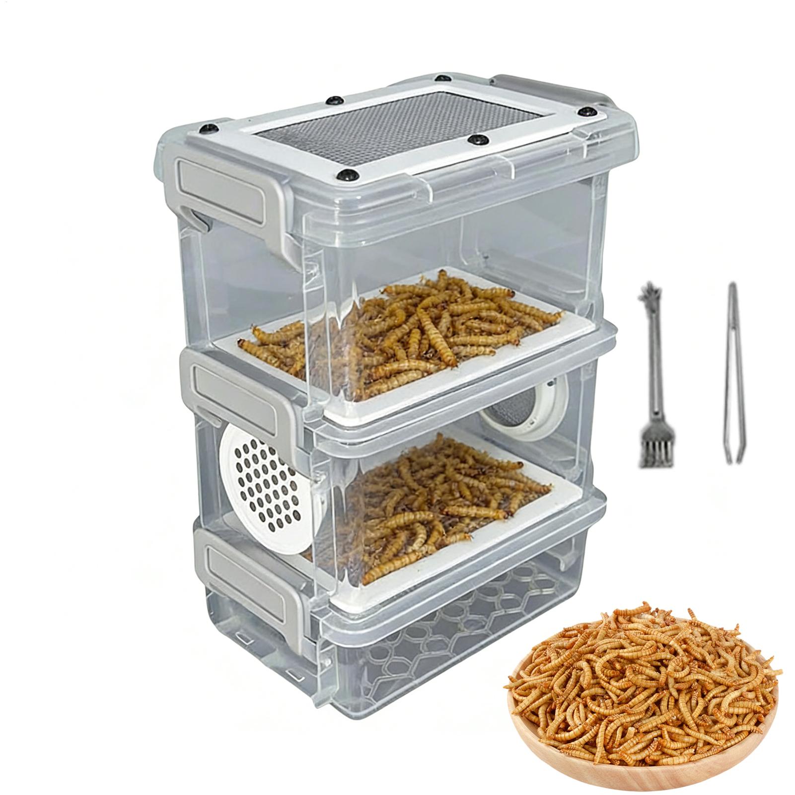 Science Hobbyist - Mehlwurm-Zuchtset: 3-Schicht-Seidenwurm-Futterbehälter, Maiswurm-Zuchtbox für Tierbesitzer, Tierliebhaber,