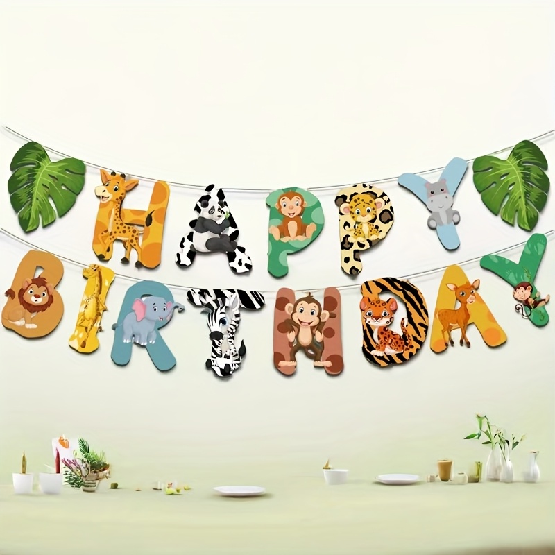 Science Of Happiness - 15-teiliges Dschungel-Safari-Party-Papierbanner-Set, lebendige Tiergirlande mit „Happy