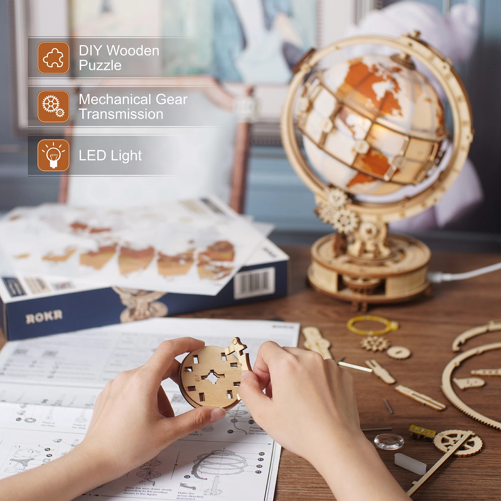 Holzkugellampe, 3D-Puzzlespiel – Solar System Orrery Bewertung und Preis